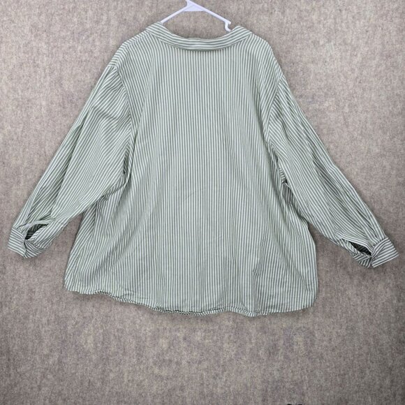 Woman Within Womens Button Down Shirt Green & White Striped Size 3X 100% Cotton - Picture 2 of 6